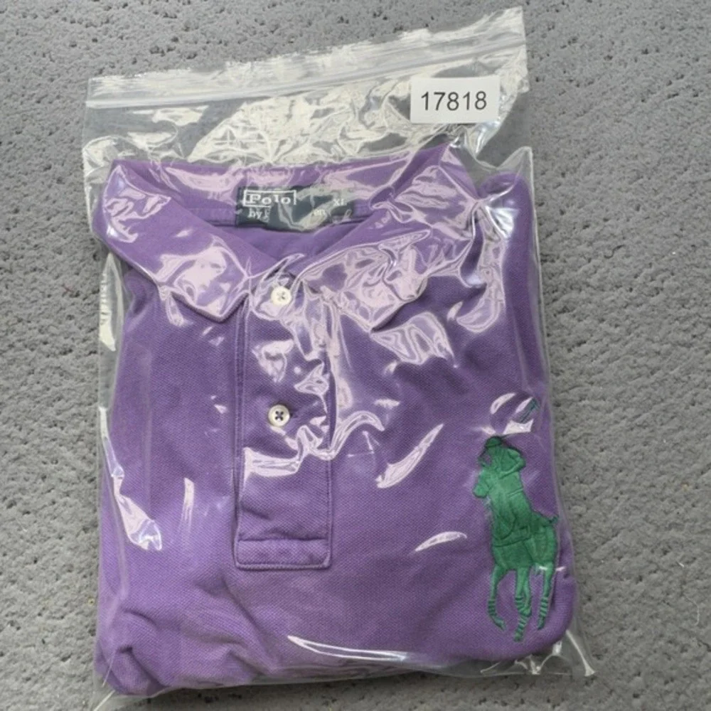 Polo Ralph Lauren Polo Shirt Mens XL Purple Rugby Big Green Pony Drop Hem Vented